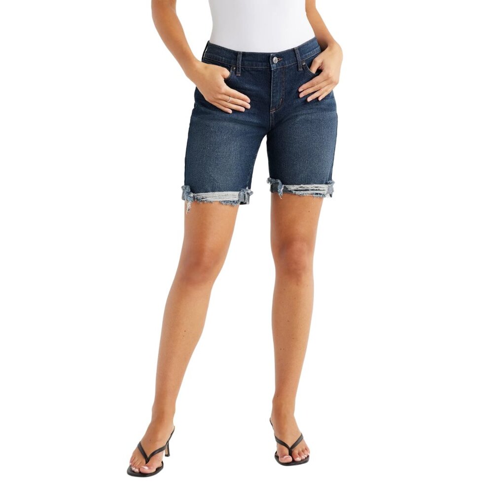 Women's Gabriella Bermuda Mid Rise Cuffed Hem Distressed Shorts Sofia Vergara